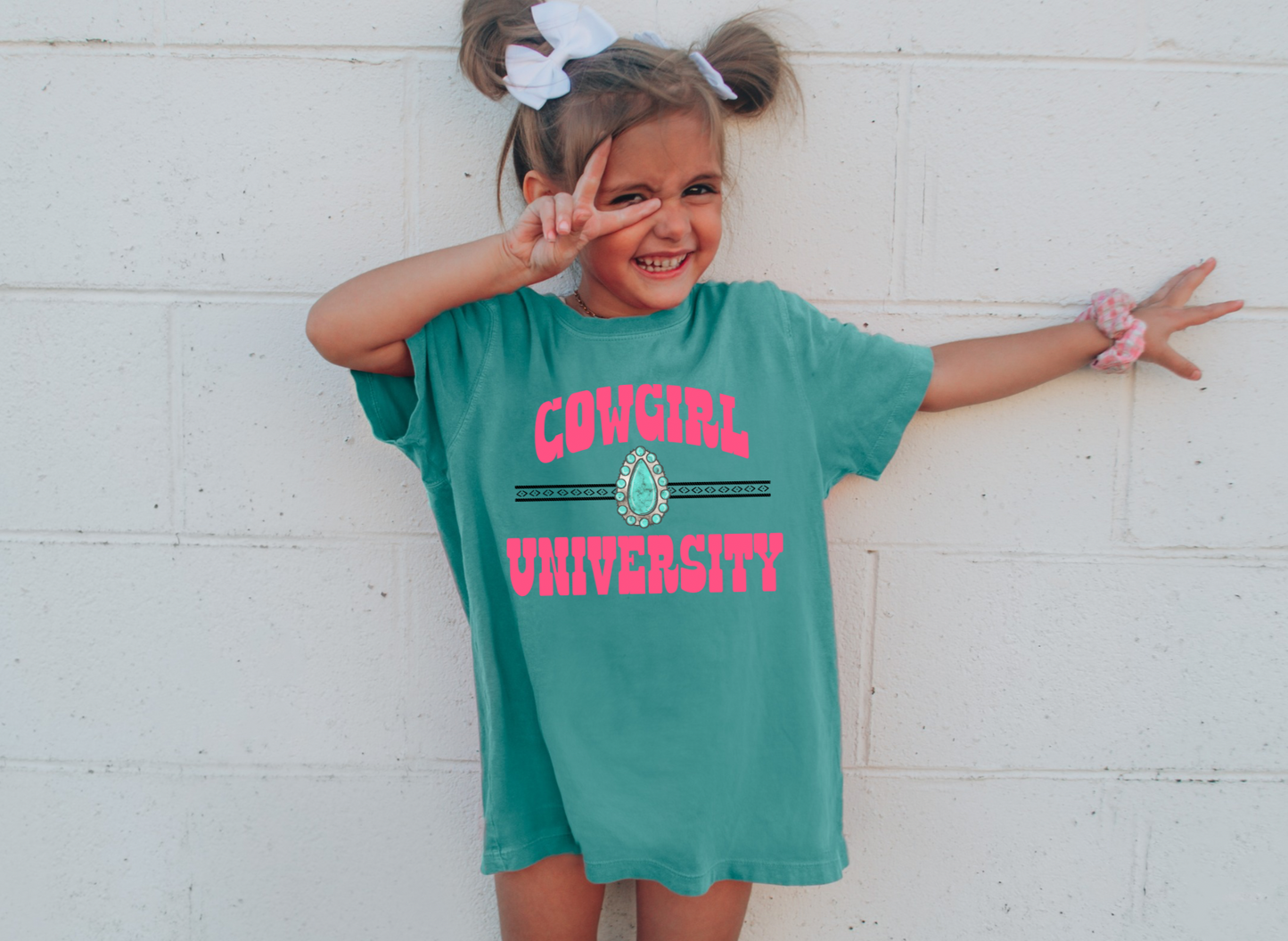 Cowgirl University Tee Teal