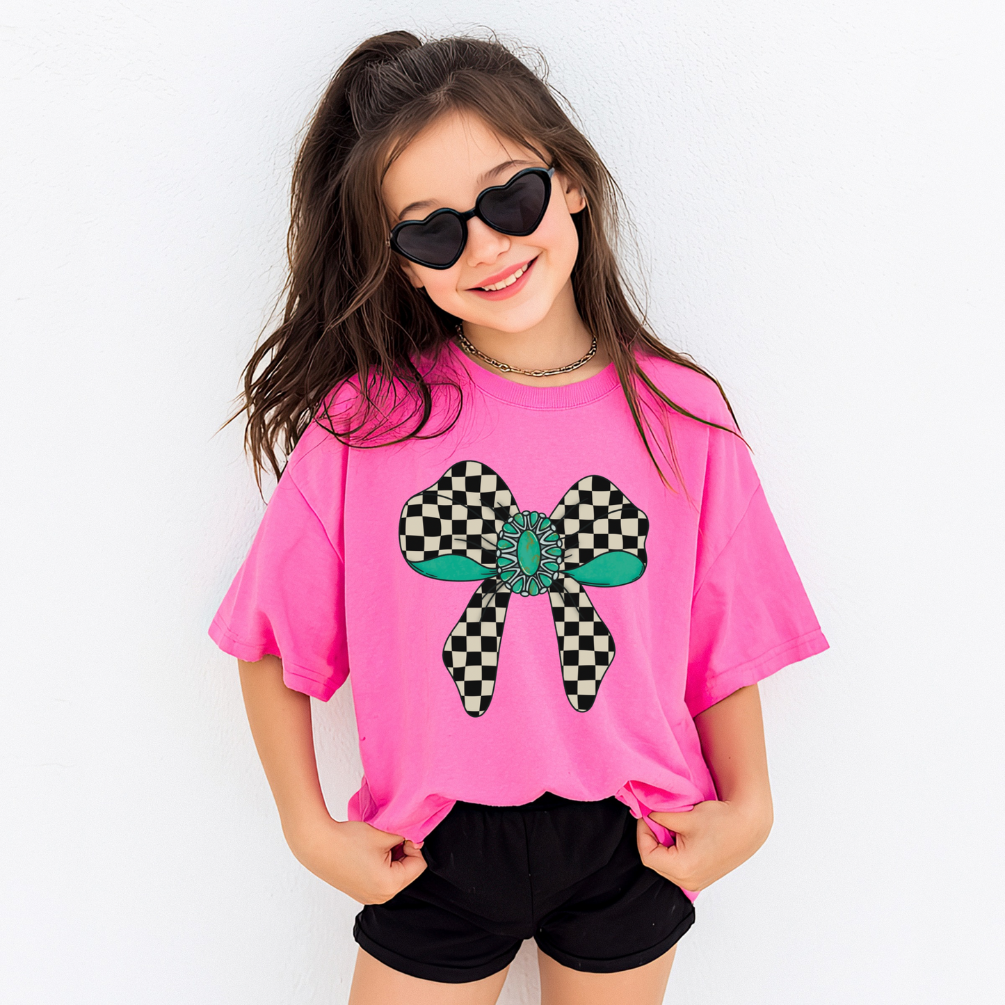Turq Check Bow tee