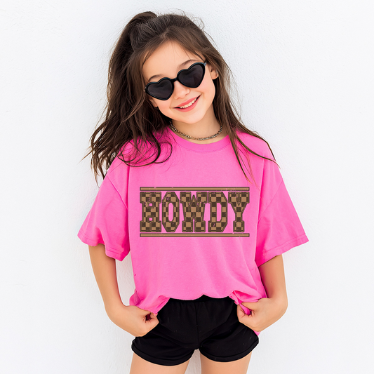 Pink HOWDY check tee