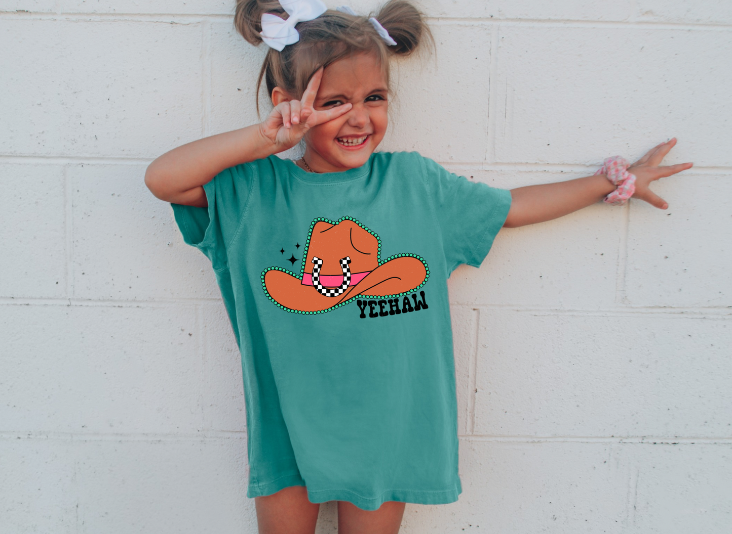 Teal Cowboy Hat neon Tee