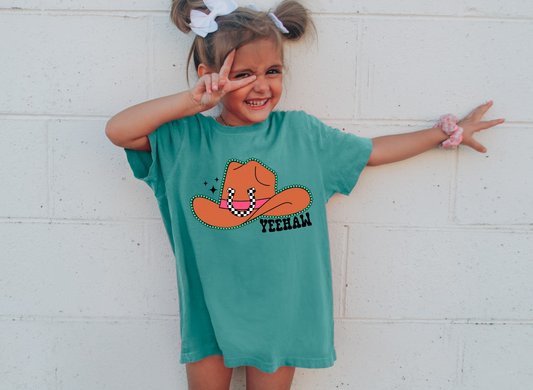 Teal Cowboy Hat neon Tee