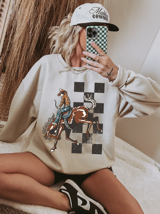 Checkered Bronc Crewneck