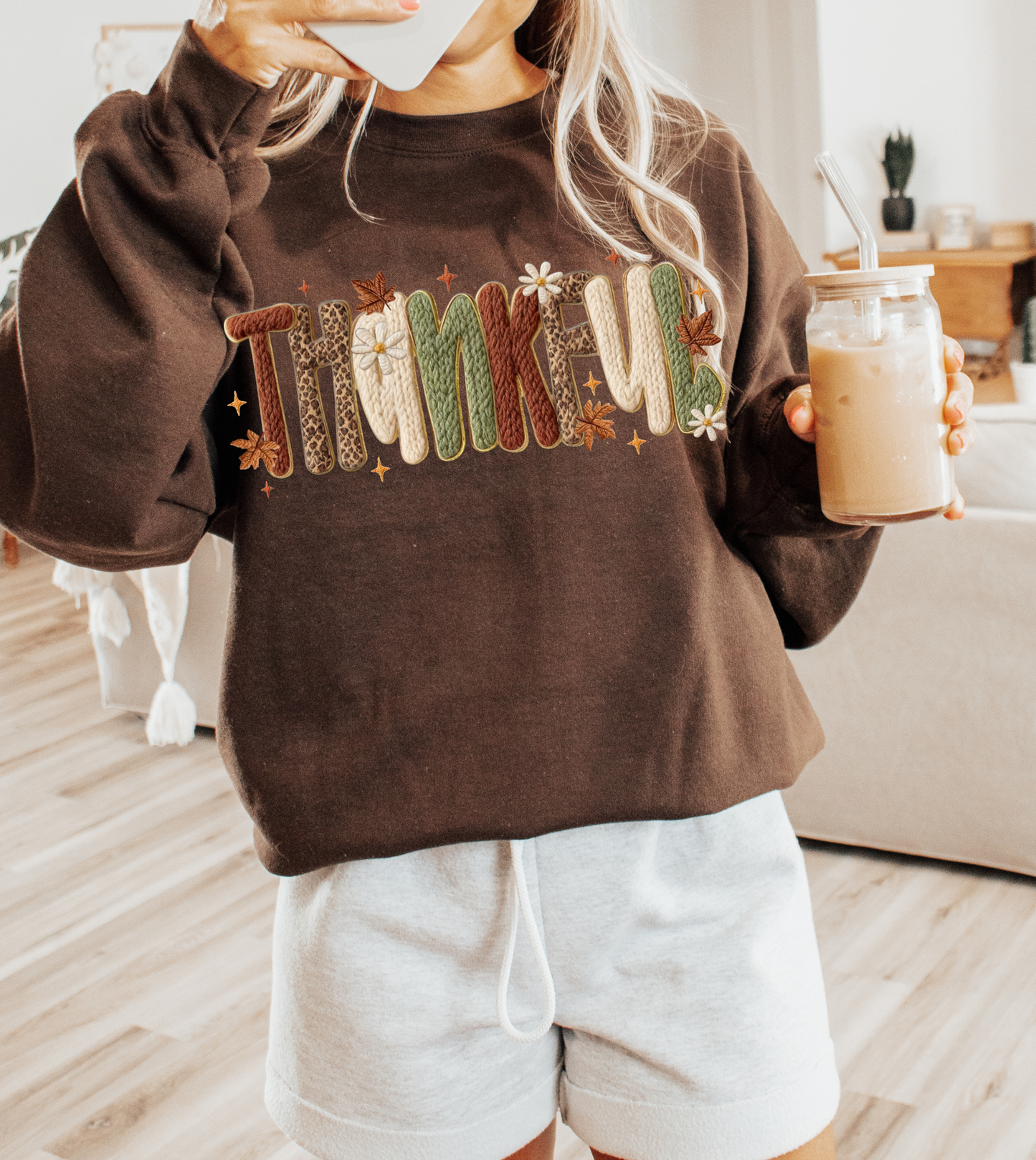Thankful faux yarn Crewneck
