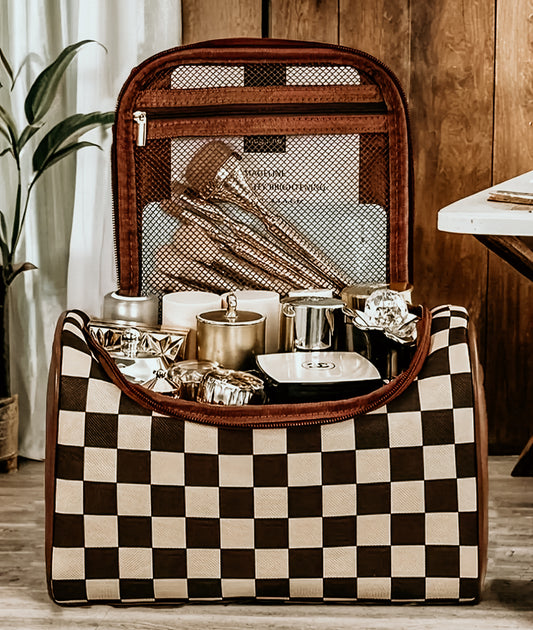 Checkered makeup bag