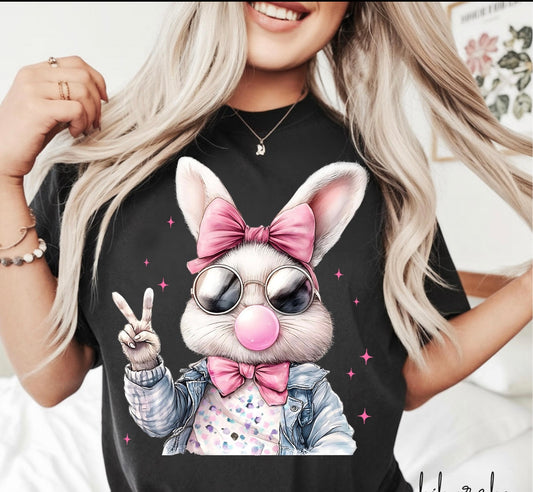 Easter peace sign pink bunny YOUTH & ADULT