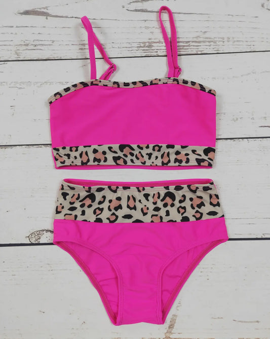 Preppy cheetah girl swim suit