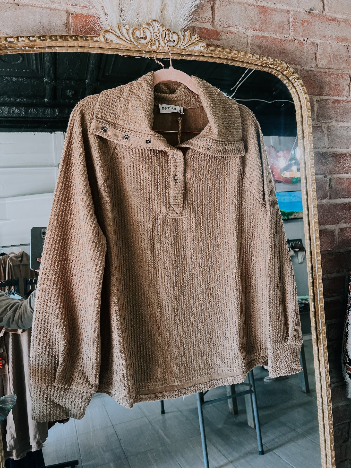 Tan Henley knit top