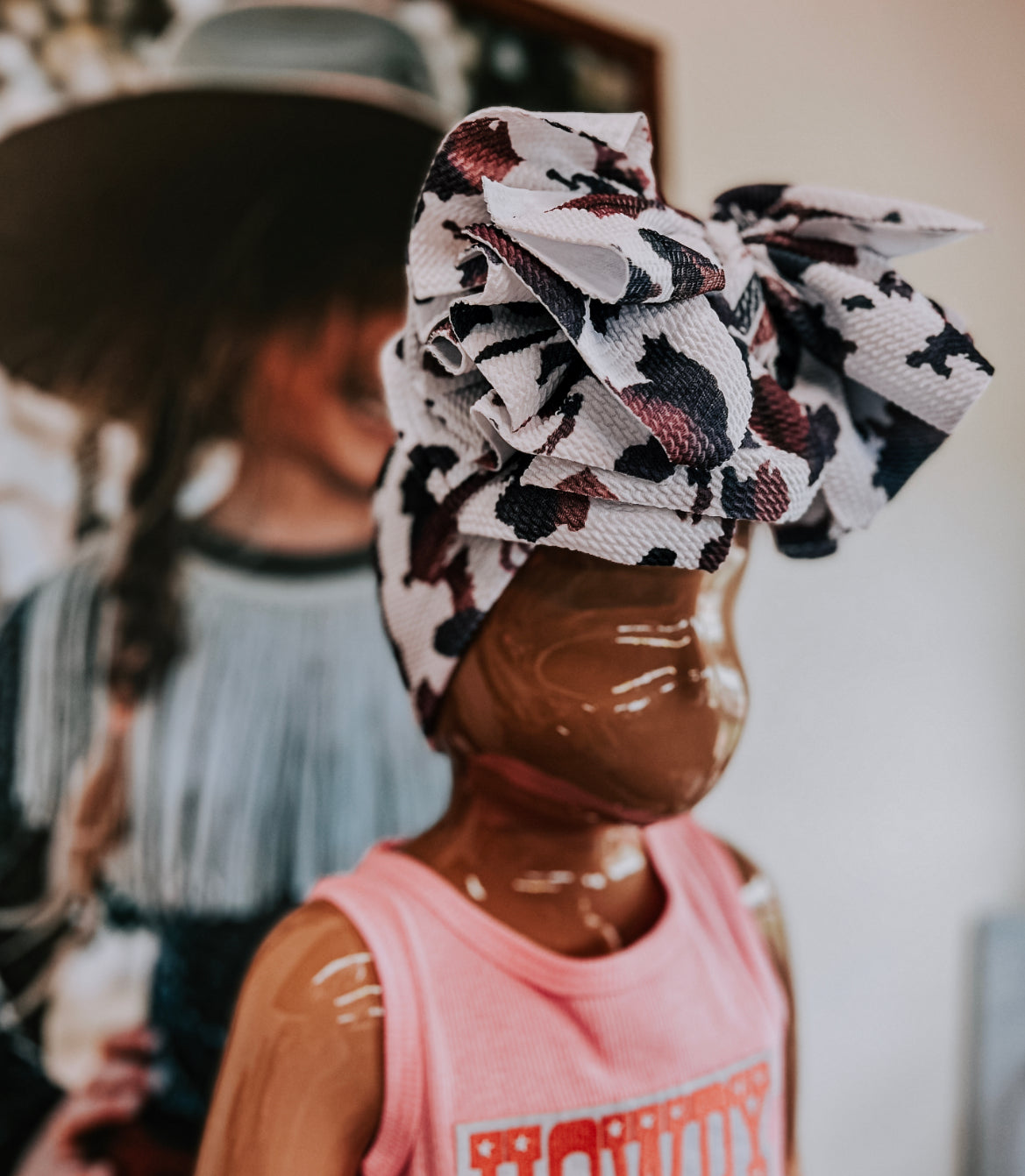 Cowprint messy head wrap